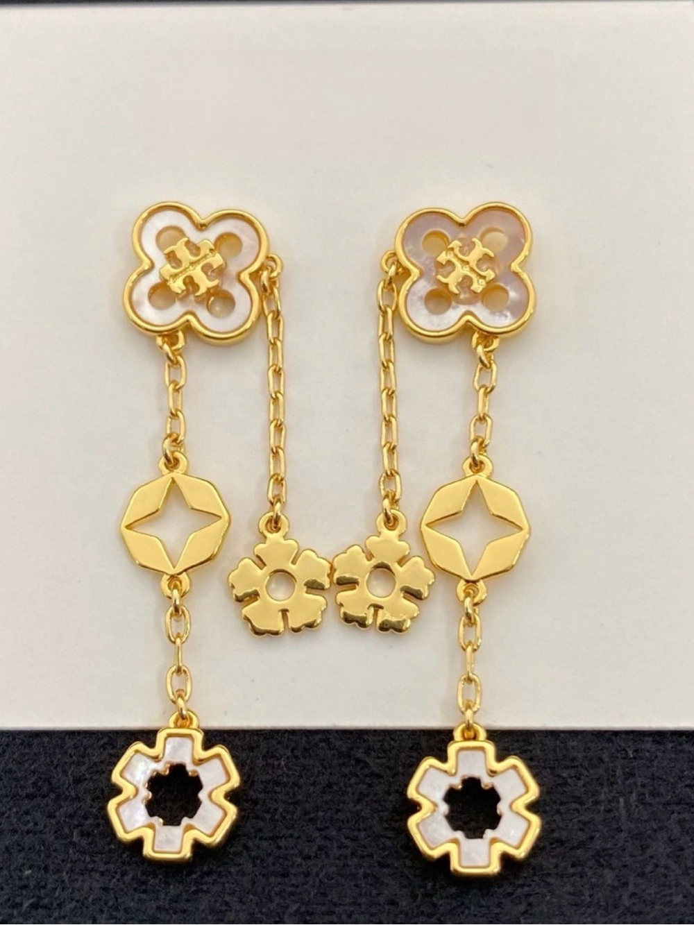 Tory Burch Gold Floral Link Drop Earrings